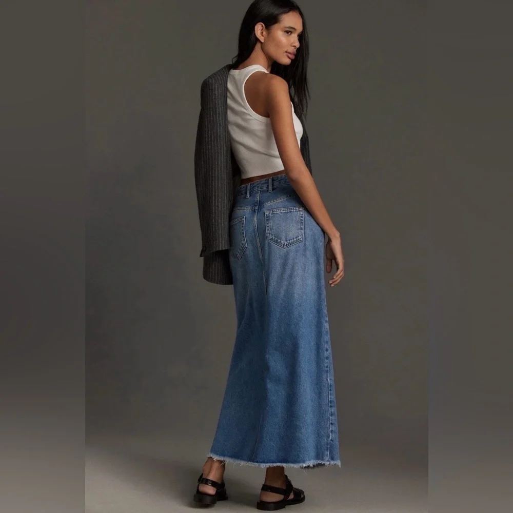 Anthropologie Pilcro Midi Front Slit Denim Maxi Skirt Summer Wash Size 8 NWT - Picture 2 of 12
